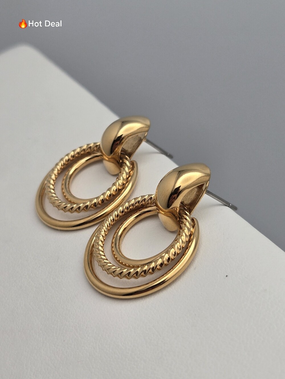 Door Knocker Post Earrings Rope Twist 1 1/8" NWT Vintage Style Gold Tone - Picture 4 of 10